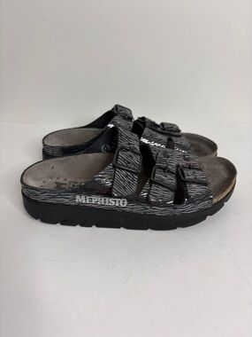 Mephisto Sandals Women 36 6 Black Silver Zach Zebra Slides 3 Strap Comfy Walking